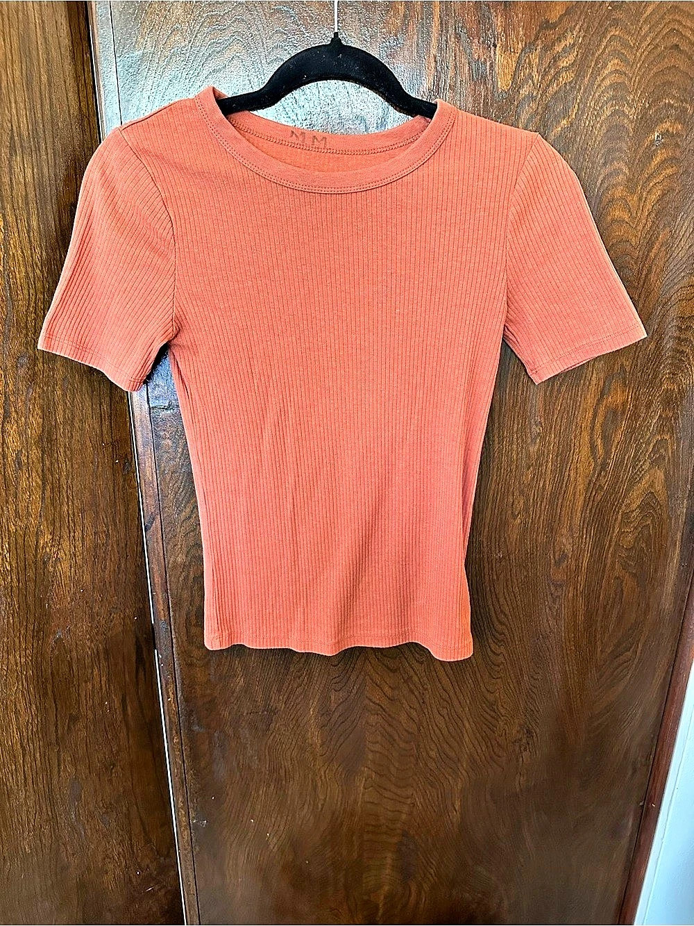 A New Day Ribbed Short Sleeve Tee in Rust Orange Size XS Fitted Crew Neck